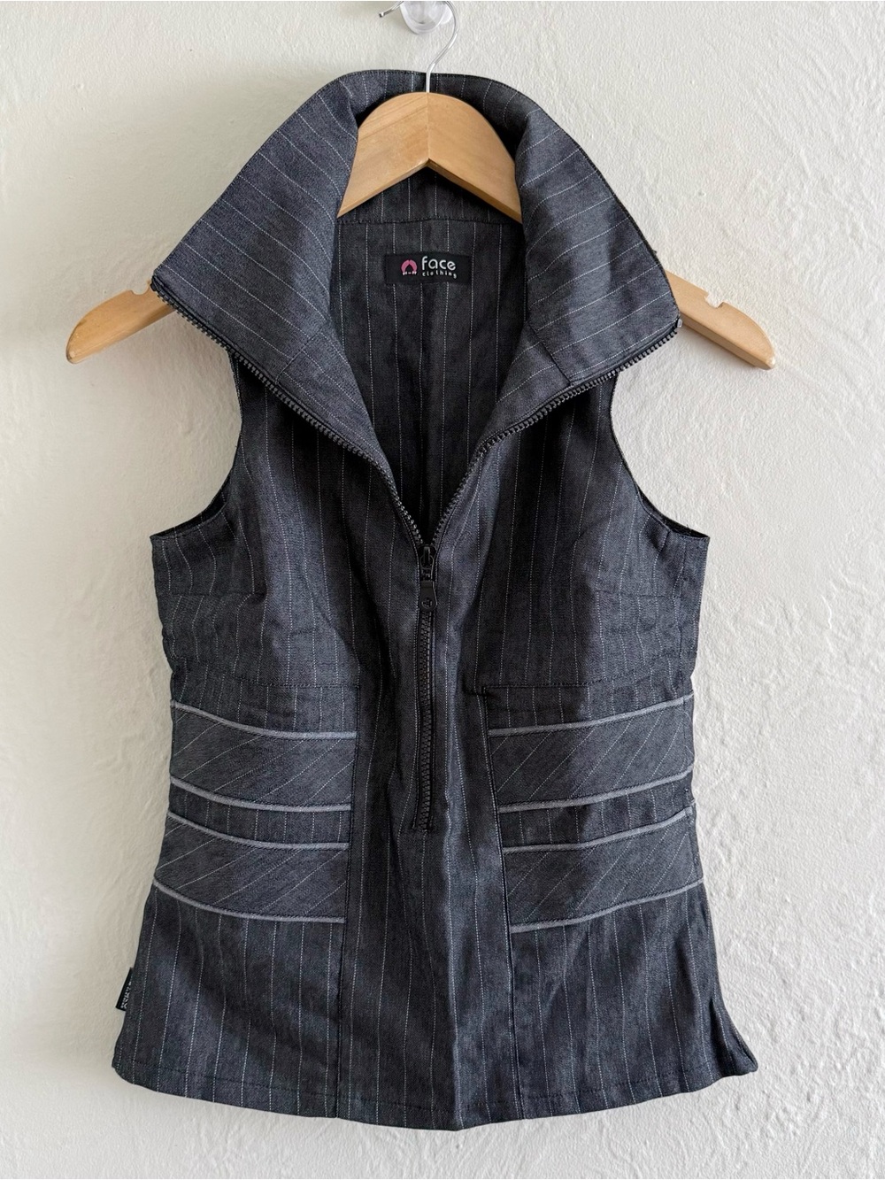 Y2K Gray Pinstripe Zip-Front Waistcoat Vest Size M